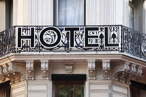 Hotel entrance sign in Paris.